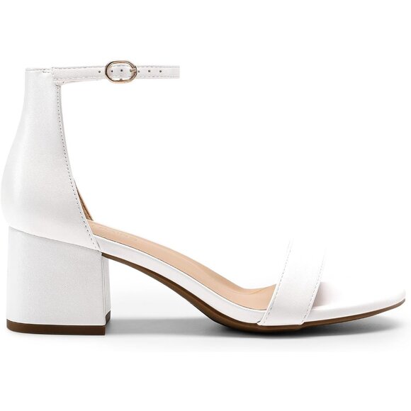 Dream Pairs Women's White/Pu Open Toe Chunky Block Heel Ankle Strap Sandals - Picture 2 of 8